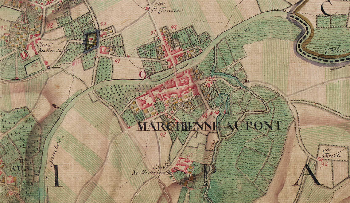 Marchienne, extrait de la carte de Cabinet des 
Pays-Bas Autrichiens, 1770 - 1778 © KBR